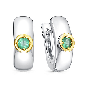 Серьги с английским замком из серебра с изумрудом