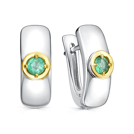 Серьги с английским замком из серебра с изумрудами