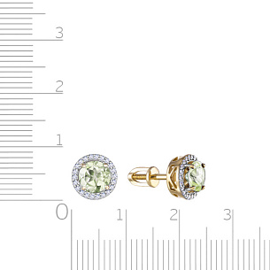 Серьги Пусеты из желтого золота с бриллиантами и аметистом