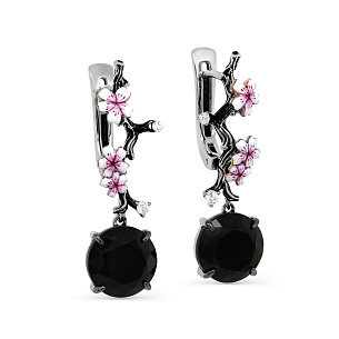 Серьги с английским замком из белого золота с ониксом