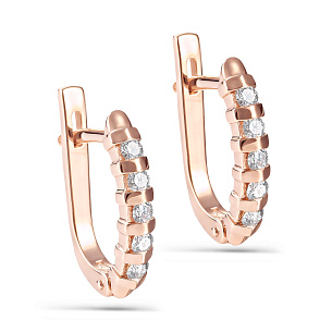 Серьги с английским замком из красного золота с бриллиантом