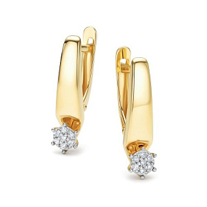 Серьги с английским замком из желтого золота с бриллиантами