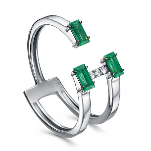 Кольцо из белого золота с бриллиантами и изумрудами