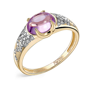 Кольцо из желтого золота с бриллиантами, аметистом