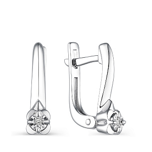 Серьги с английским замком из серебра с бриллиантом