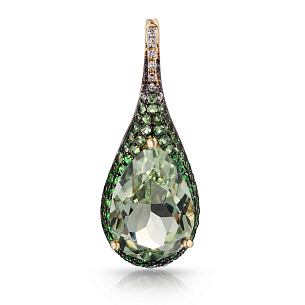 Подвеска из желтого золота с бриллиантами, аметистом и цаворитами