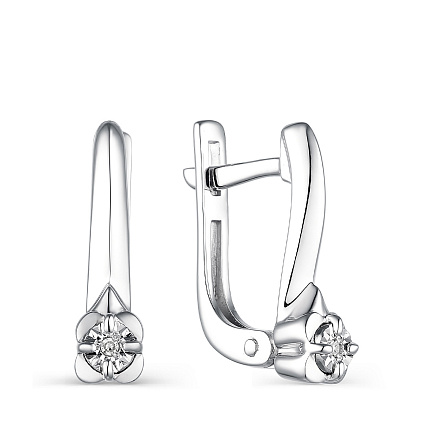 Серьги с английским замком из серебра с бриллиантами