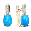 Серьги из желтого золота с бриллиантами, бирюзой