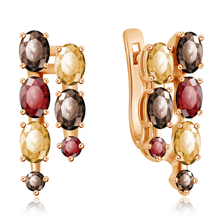 Серьги с английским замком из красного золота с гранатом