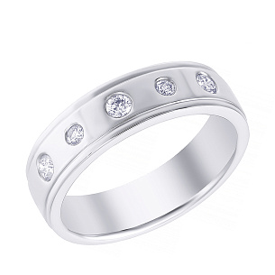 Кольцо обручальное из белого золота с бриллиантом