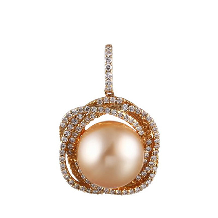 Подвеска из желтого золота с бриллиантами, жемчугом