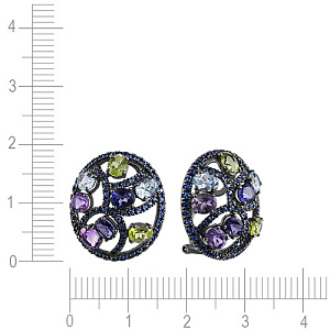 Серьги из золота с аквамаринами, аметистами