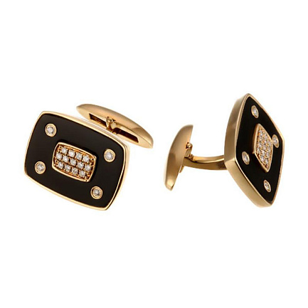Запонки из желтого золота с бриллиантами, ониксами