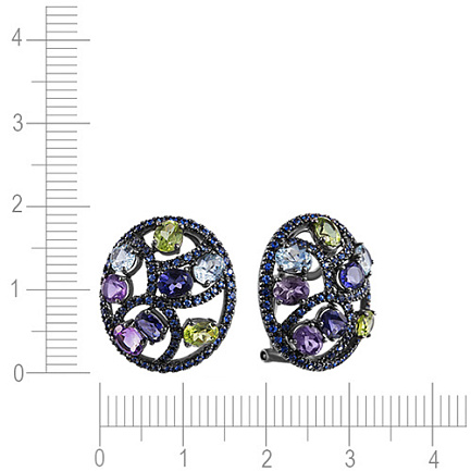 Серьги из золота с аквамаринами, аметистами