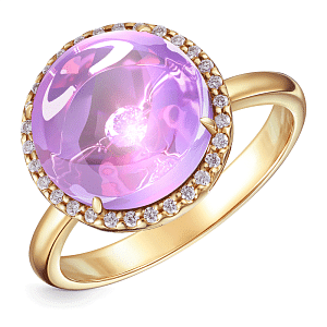 Кольцо из желтого золота с бриллиантами, аметистом