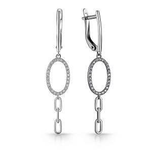 Серьги с английским замком из белого золота с фианитом