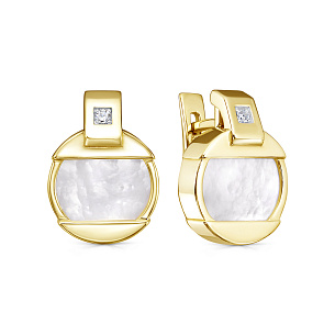 Серьги с английским замком из желтого золота с перламутром