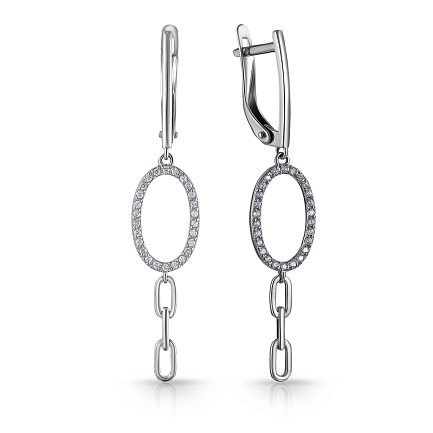 Серьги с английским замком из белого золота с фианитом