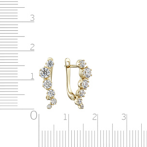 Серьги с английским замком из желтого золота с фианитом