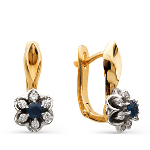 Серьги с английским замком из красного золота с сапфирами