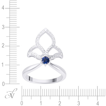 Кольцо из белого золота с бриллиантами, сапфиром