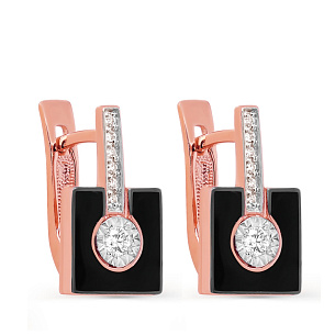 Серьги с английским замком из красного золота с бриллиантом