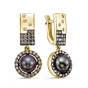 Серьги с английским замком из желтого золота с бриллиантами