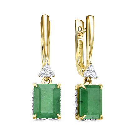 Серьги с английским замком из желтого золота с бриллиантами