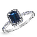Кольцо из белого золота с бриллиантами, сапфиром