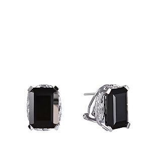 Серьги из белого золота с бриллиантами, ониксами