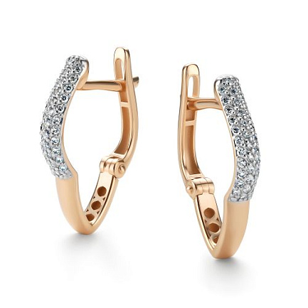 Серьги с английским замком из красного золота с бриллиантами