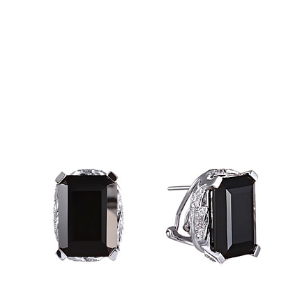 Серьги из белого золота с бриллиантами, ониксами