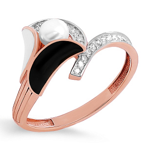 Кольцо из красного золота с бриллиантами, жемчугом