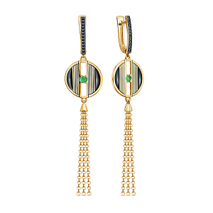 Серьги с английским замком из серебра с изумрудами