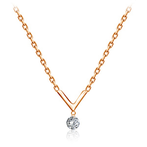 Колье из красного золота с бриллиантом, плетение якорное