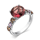Кольцо из серебра с родолитом, фианитами