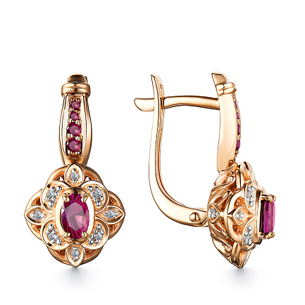 Серьги с английским замком из красного золота с бриллиантами