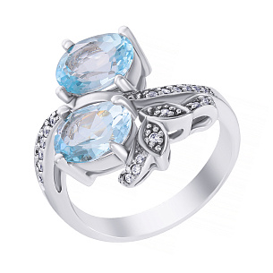 Кольцо из серебра с топазами, фианитом