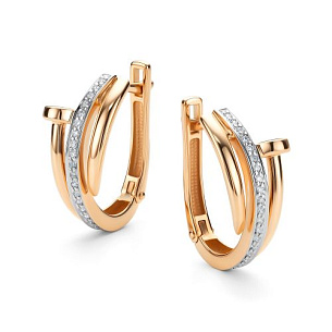 Серьги с английским замком из красного золота с бриллиантом