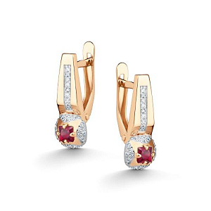 Серьги с английским замком из красного золота с бриллиантами