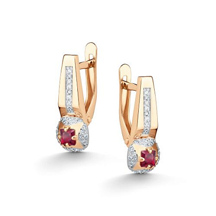 Серьги с английским замком из красного золота с бриллиантами