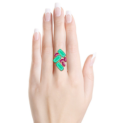 Кольцо из красного золота с агатом, корундом