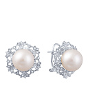 Серьги из белого золота с бриллиантами, жемчугом
