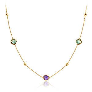 Колье из желтого золота с аметистом, плетение якорное