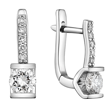 Серьги с английским замком из белого золота с бриллиантами