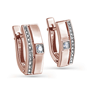 Серьги с английским замком из красного золота с бриллиантом