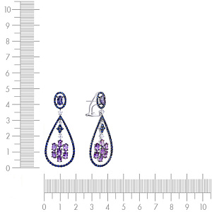 Серьги из белого золота с бриллиантами, аметистами