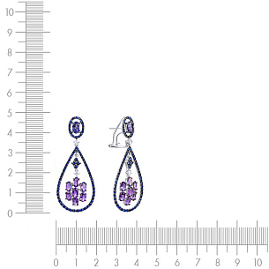 Серьги из белого золота с бриллиантами, сапфирами, аметистами, иолитами