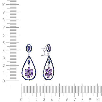 Серьги из белого золота с бриллиантами, аметистами