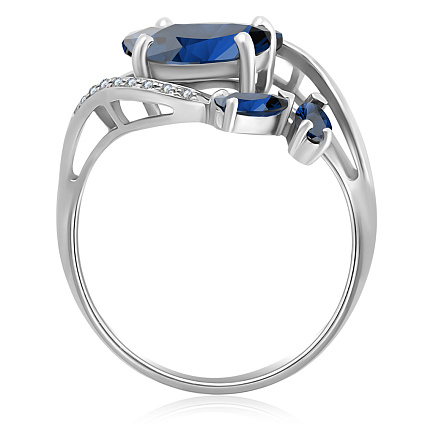 Кольцо из белого золота с бриллиантами, сапфиром